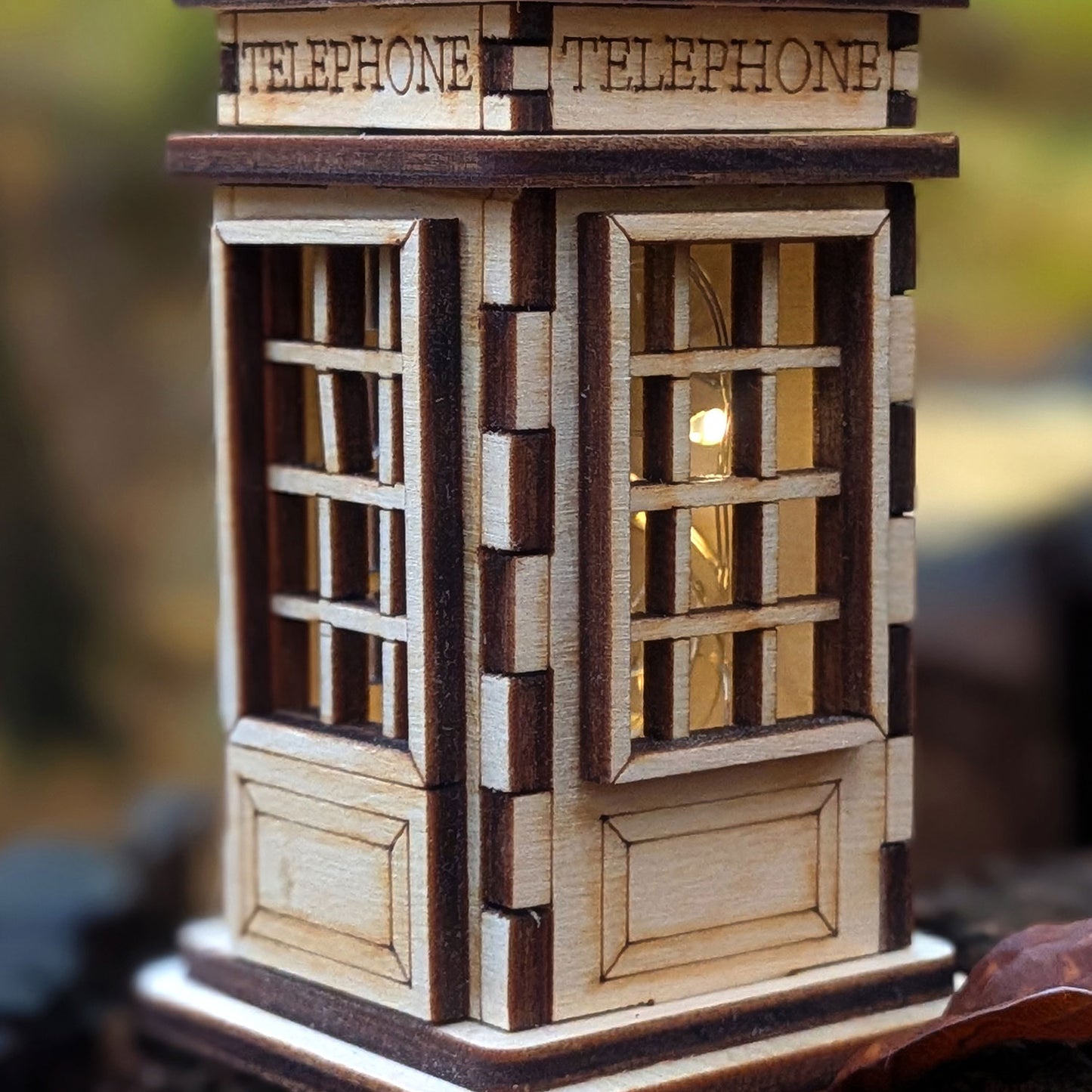 Mini Wooden Telephone Booth - Small Storage Box with Opening Lid - Glowforge