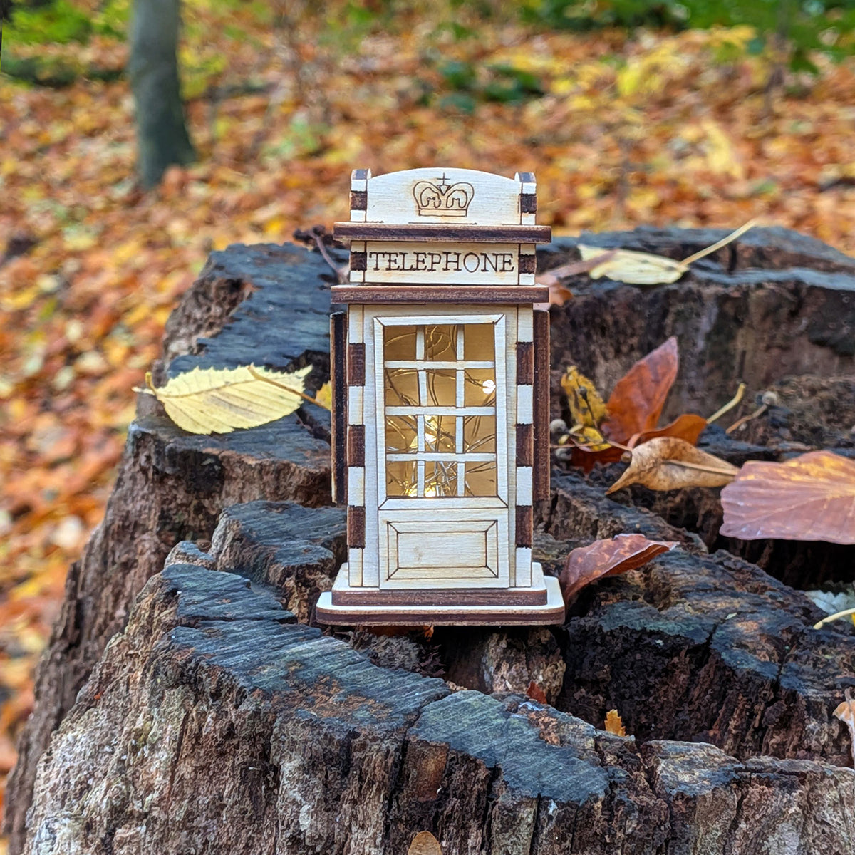 Mini Wooden Telephone Booth - Small Storage Box with Opening Lid - Glowforge
