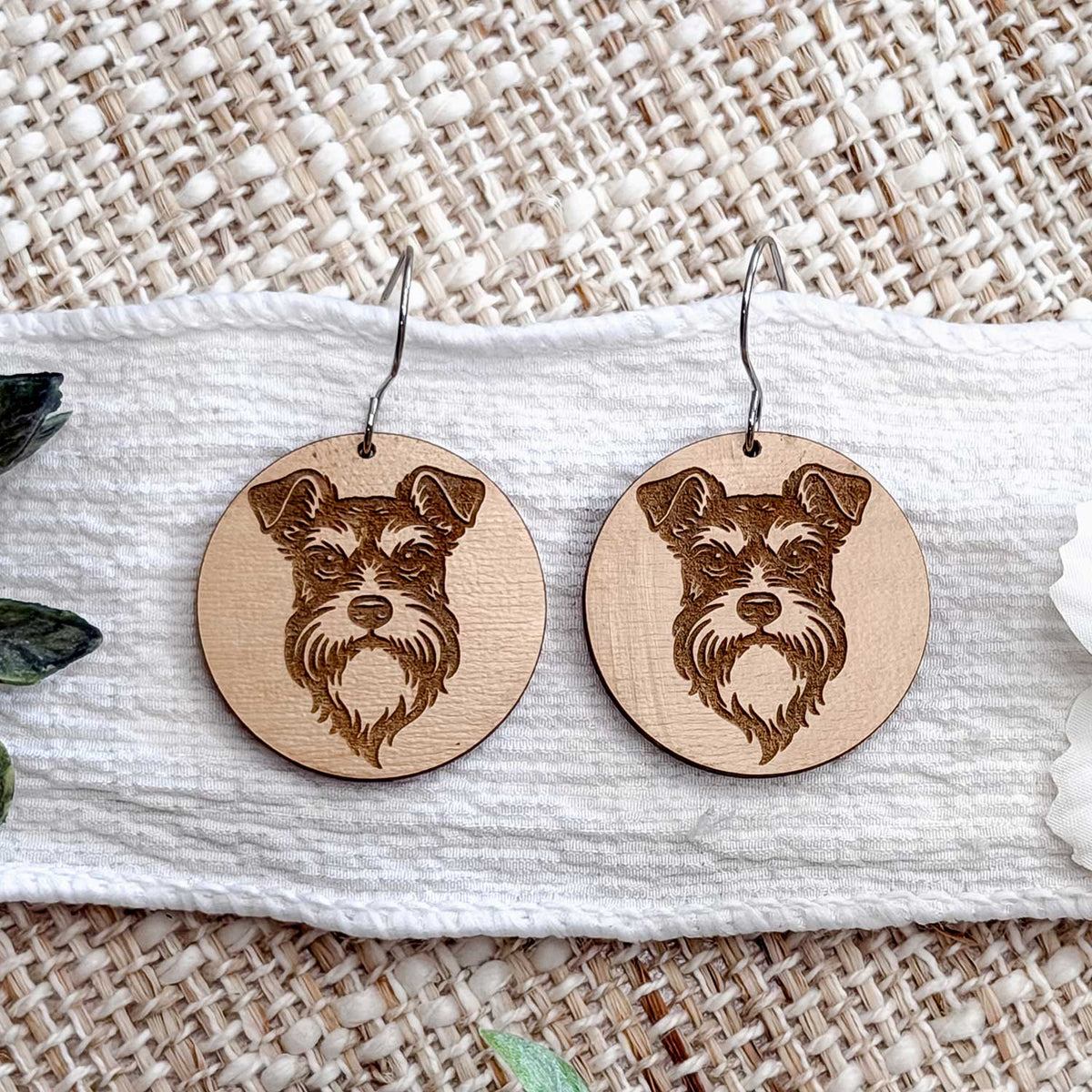 Miniature Schnauzer Engraved Disc Earrings - Glowforge