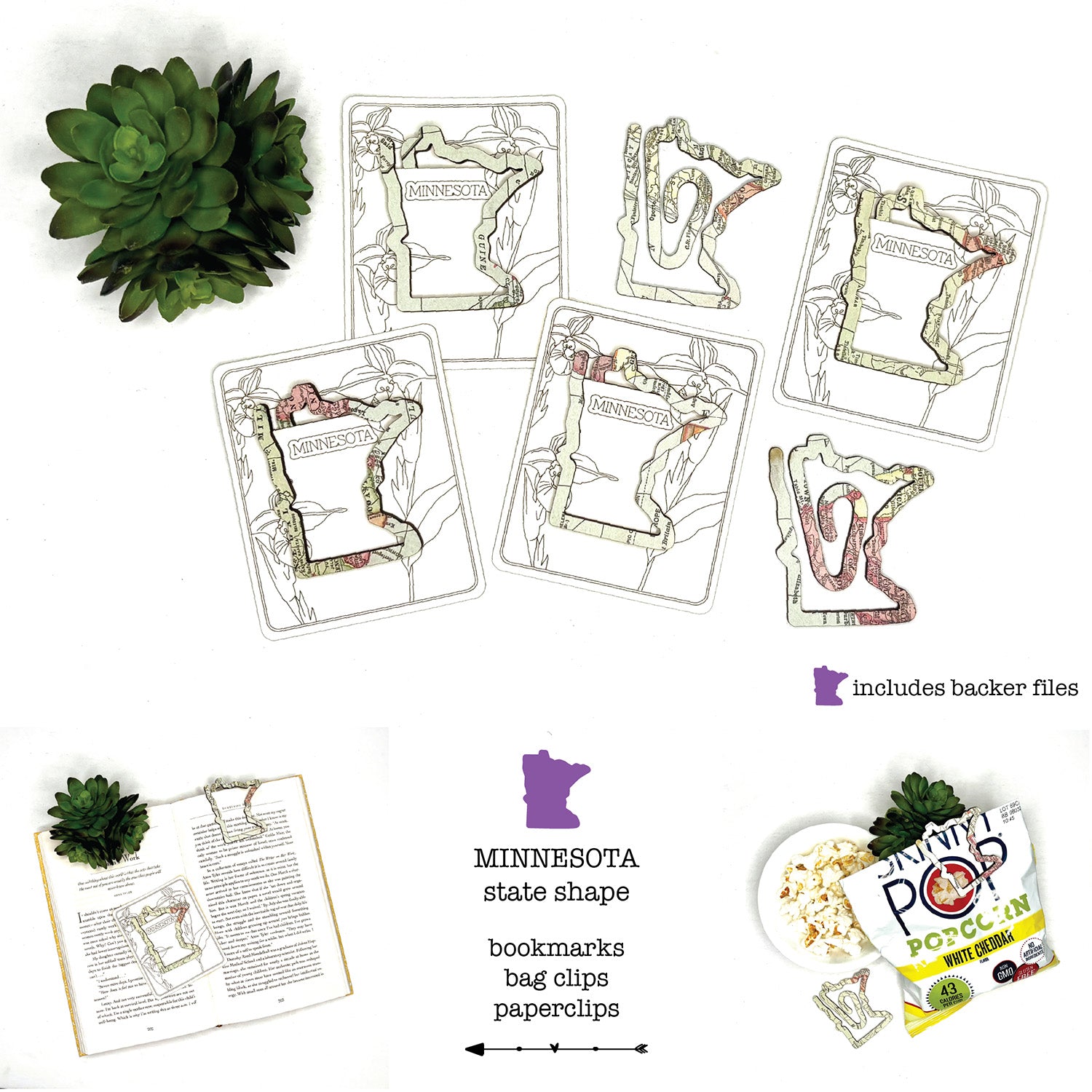 Minnesota Shaped Bookmark with Card Backer - Paperclip - Snack Bag Clo ...