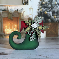 Mistletoe and Holly Adorned Elf Boot Shelf Sitter - Glowforge