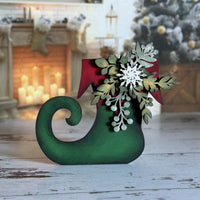 Mistletoe and Holly Adorned Elf Boot Shelf Sitter - Glowforge