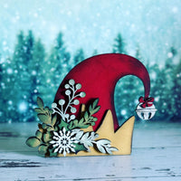 Mistletoe and Holly Adorned Elf Hat Shelf Sitter - Glowforge