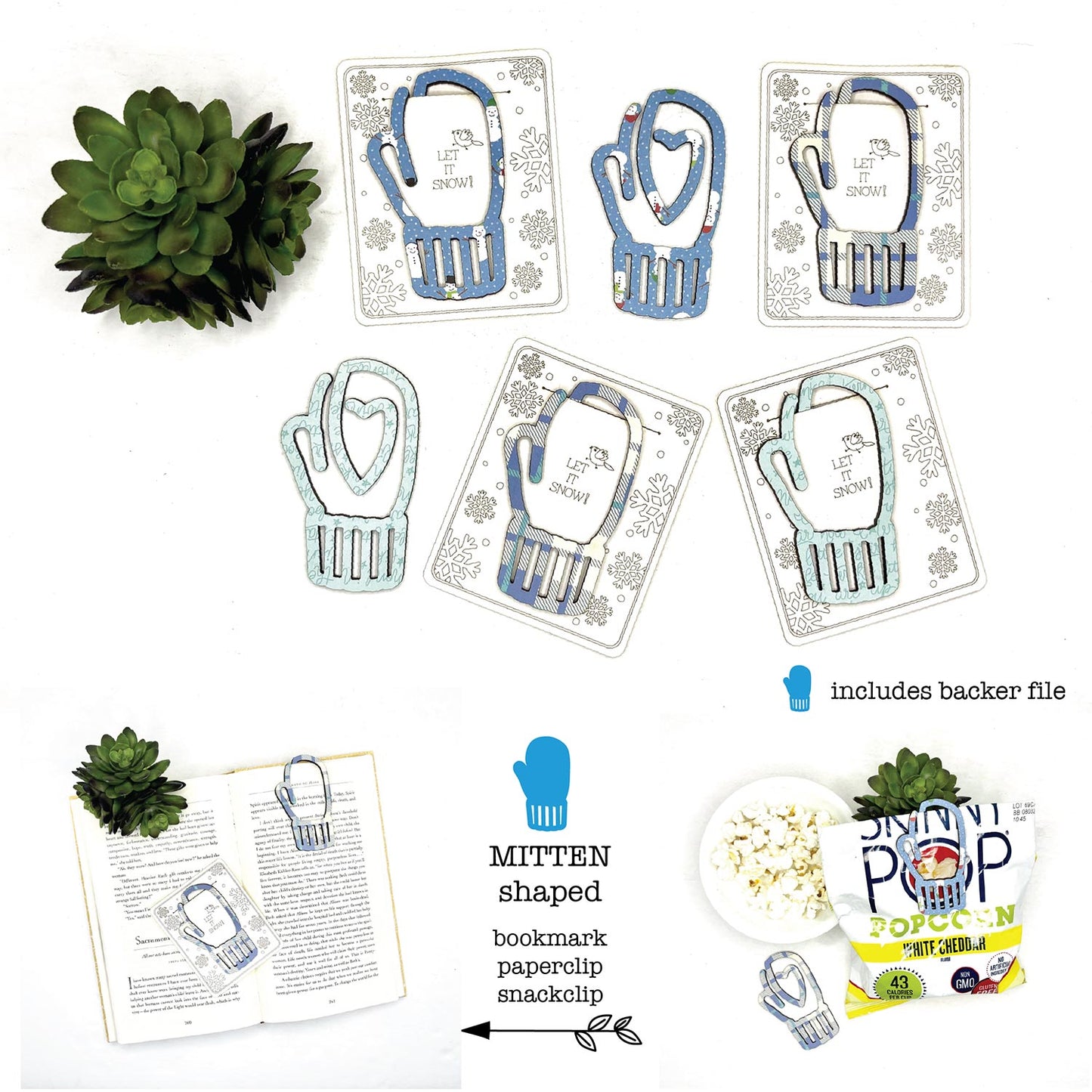 Mitten Bookmark with Card Backer - Paperclip - Snack Bag Closure - Glowforge