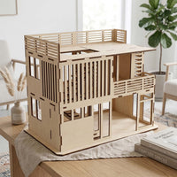 Modern Dollhouse with Balcony & Stairs - Stylish Miniature House - Glowforge