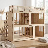 Modern Dollhouse with Balcony & Stairs - Stylish Miniature House - Glowforge