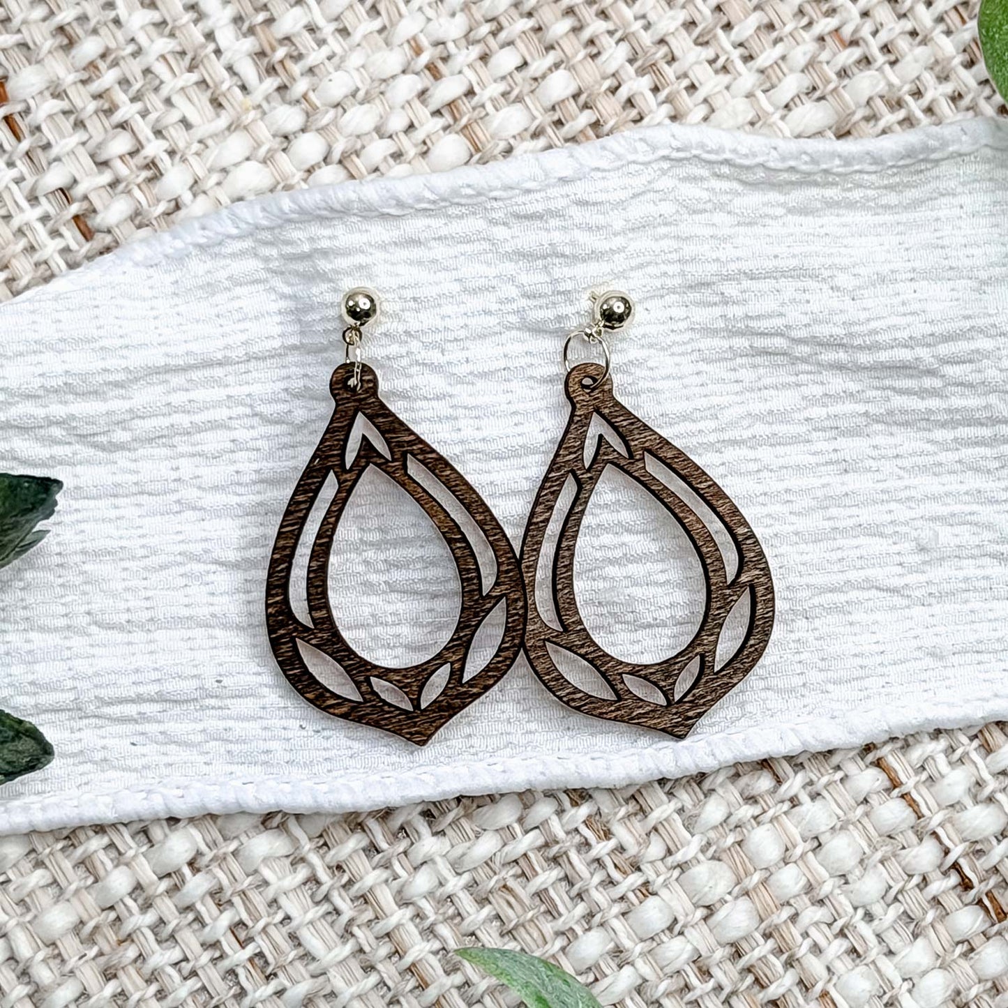 Modern Teardrop Cutout Earrings with Leaf Details - Glowforge