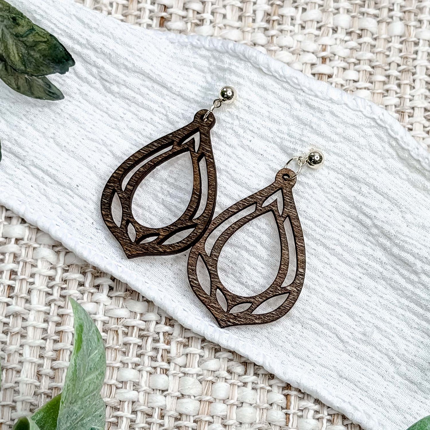 Modern Teardrop Cutout Earrings with Leaf Details - Glowforge