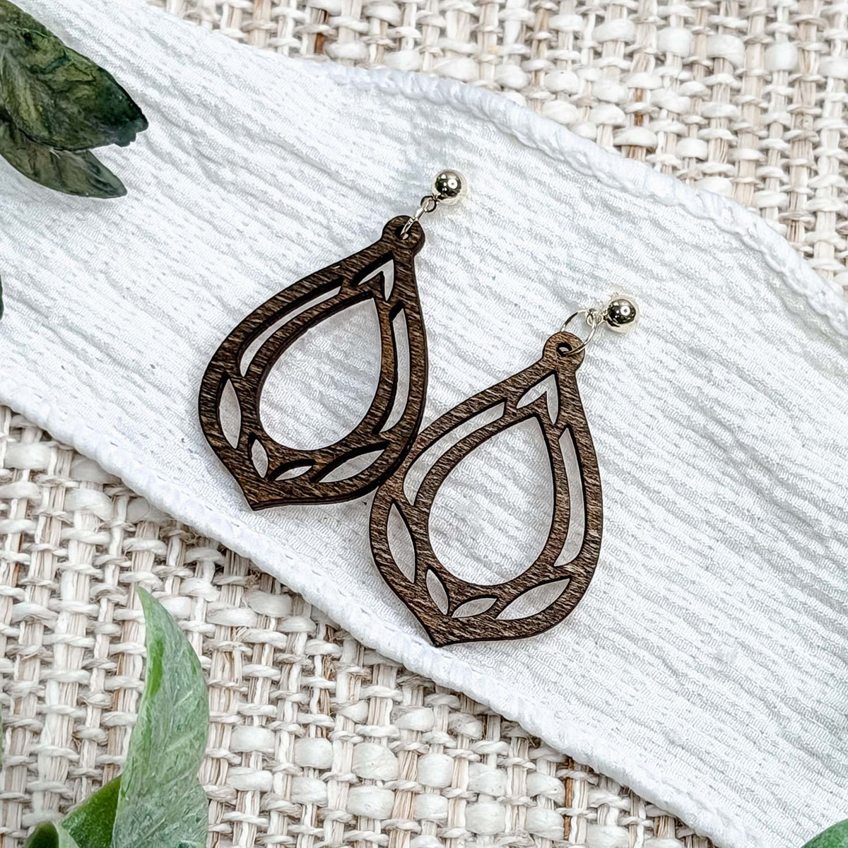 Modern Teardrop Cutout Earrings with Leaf Details - Glowforge