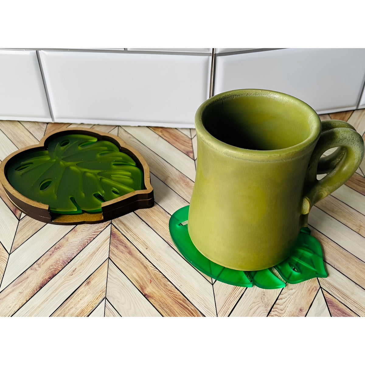 monstera coaster set Leave It to Me” – Monstera Leaf Coaster with Holder (Set of 5 ) – Glowforge Shop