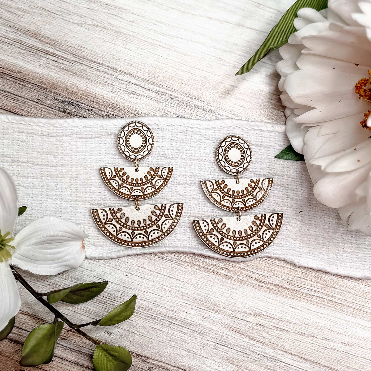 Moroccan Fan Tiered Dangle Earrings - Glowforge