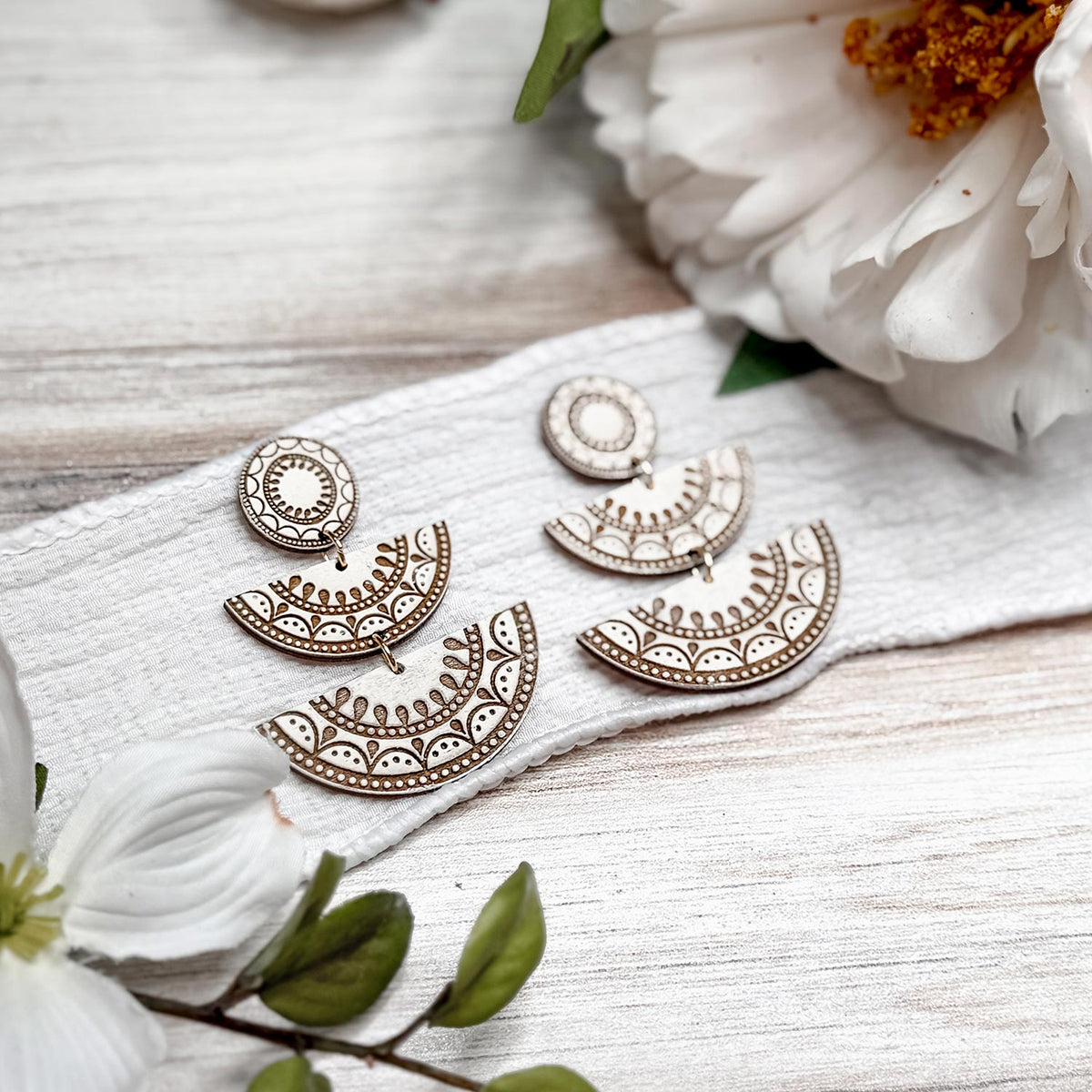 Moroccan Fan Tiered Dangle Earrings - Glowforge