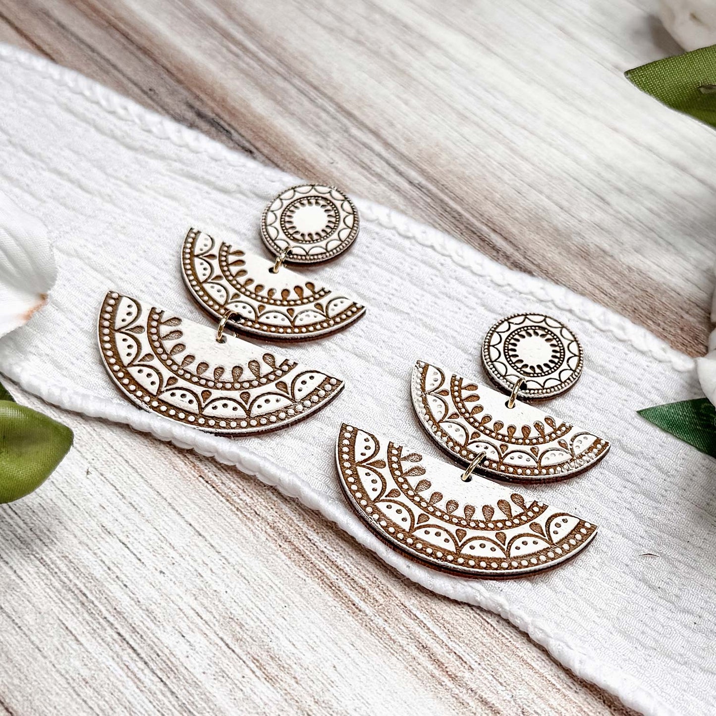 Moroccan Fan Tiered Dangle Earrings - Glowforge