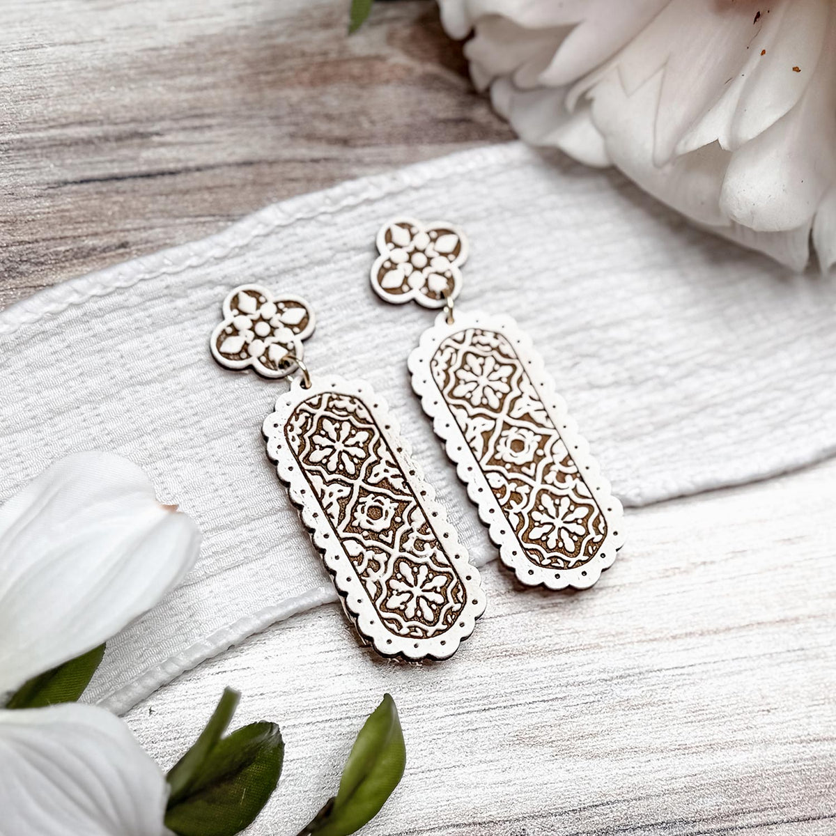 Moroccan Scalloped Rectangle Dangle Earrings - Glowforge