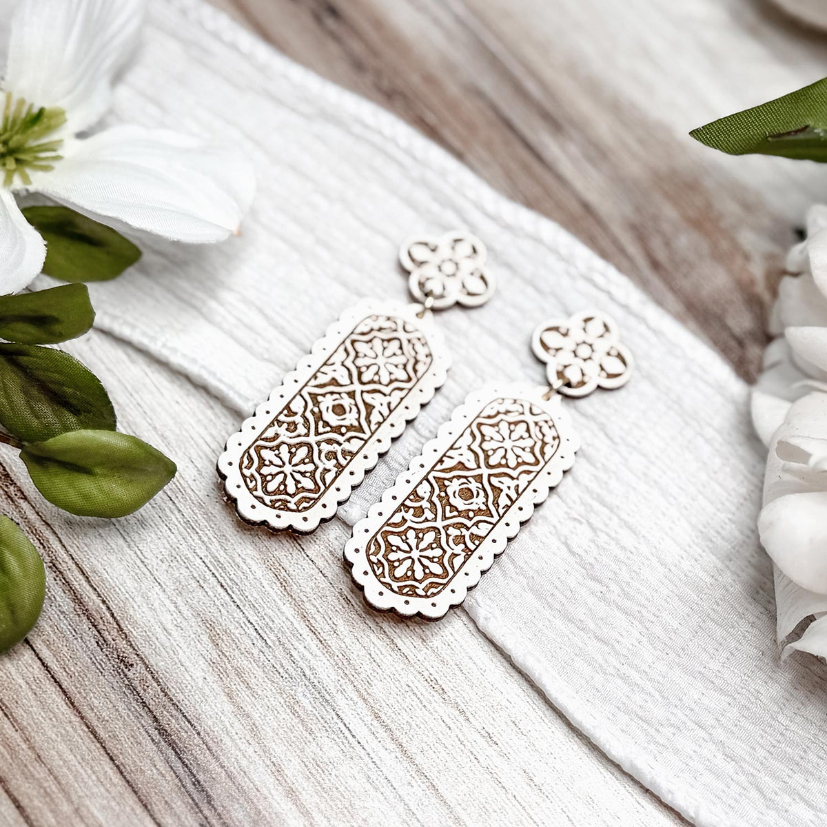 Moroccan Scalloped Rectangle Dangle Earrings - Glowforge