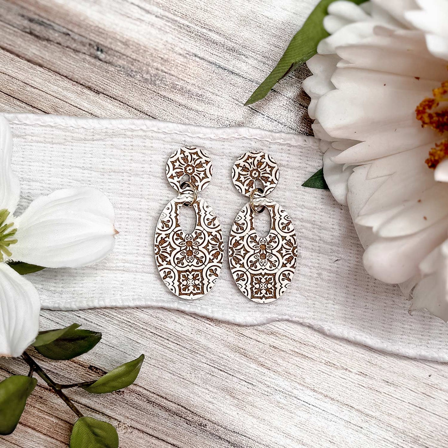 Moroccan Tile Oval Dangle Earrings - Glowforge
