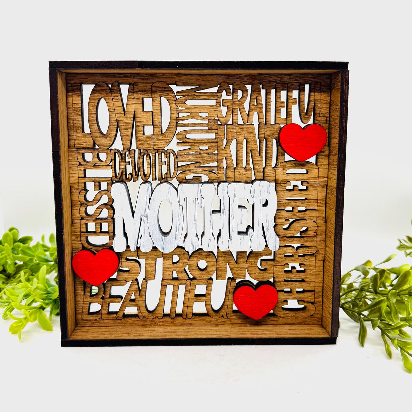 Mother Word Collage Shadow Box Sign - Layered Mother’s Day Keepsake Framed Decor
