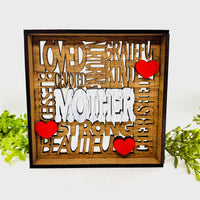 Mother Word Collage Shadow Box Sign - Layered Mother’s Day Keepsake Framed Decor