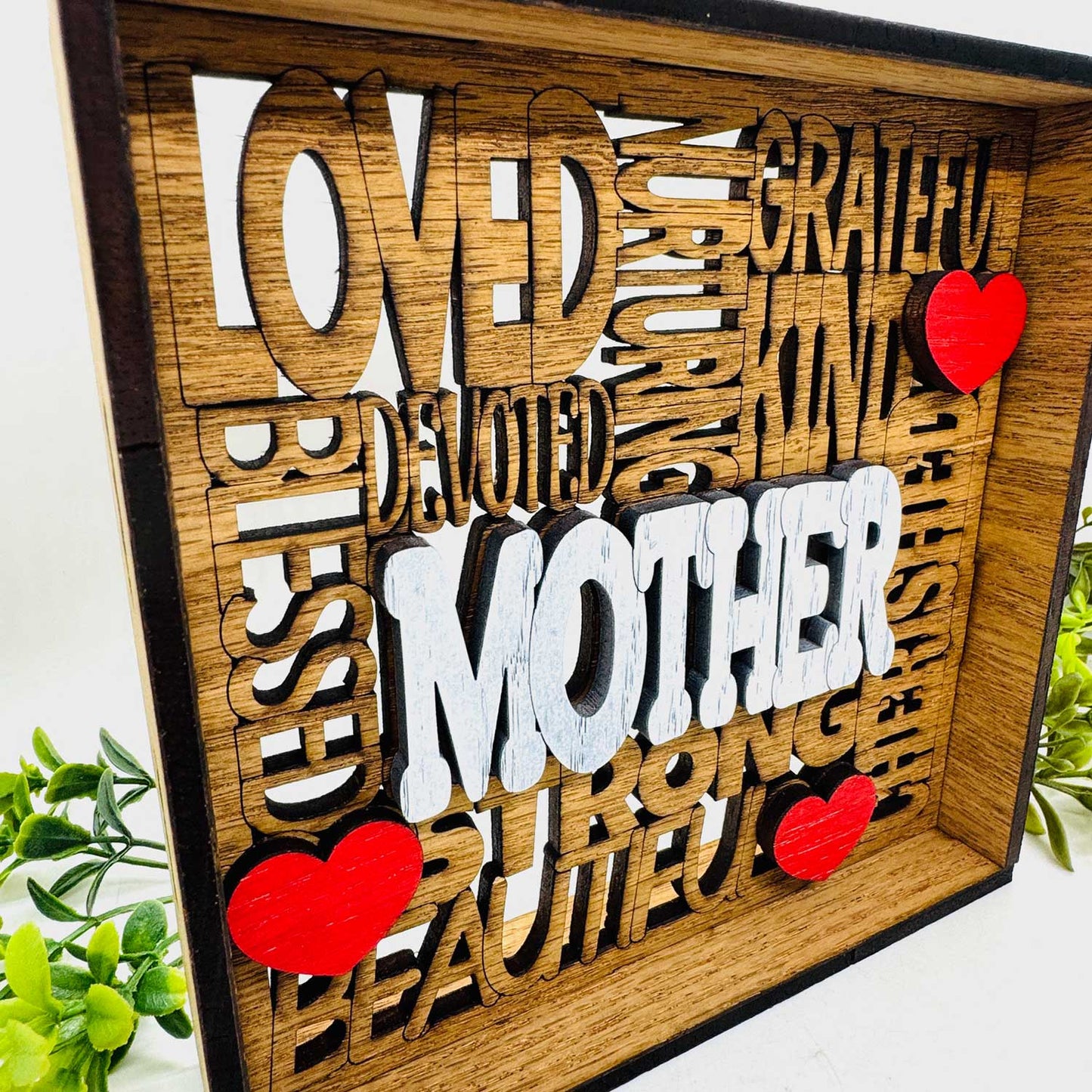 Mother Word Collage Shadow Box Sign - Layered Mother’s Day Keepsake Framed Decor
