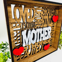 Mother Word Collage Shadow Box Sign - Layered Mother’s Day Keepsake Framed Decor