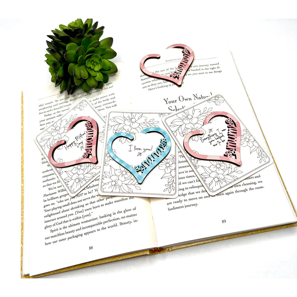 Mother’s Day Bookmark Bundle with Card Backer - Paperclip - Snack Bag Closure - Glowforge