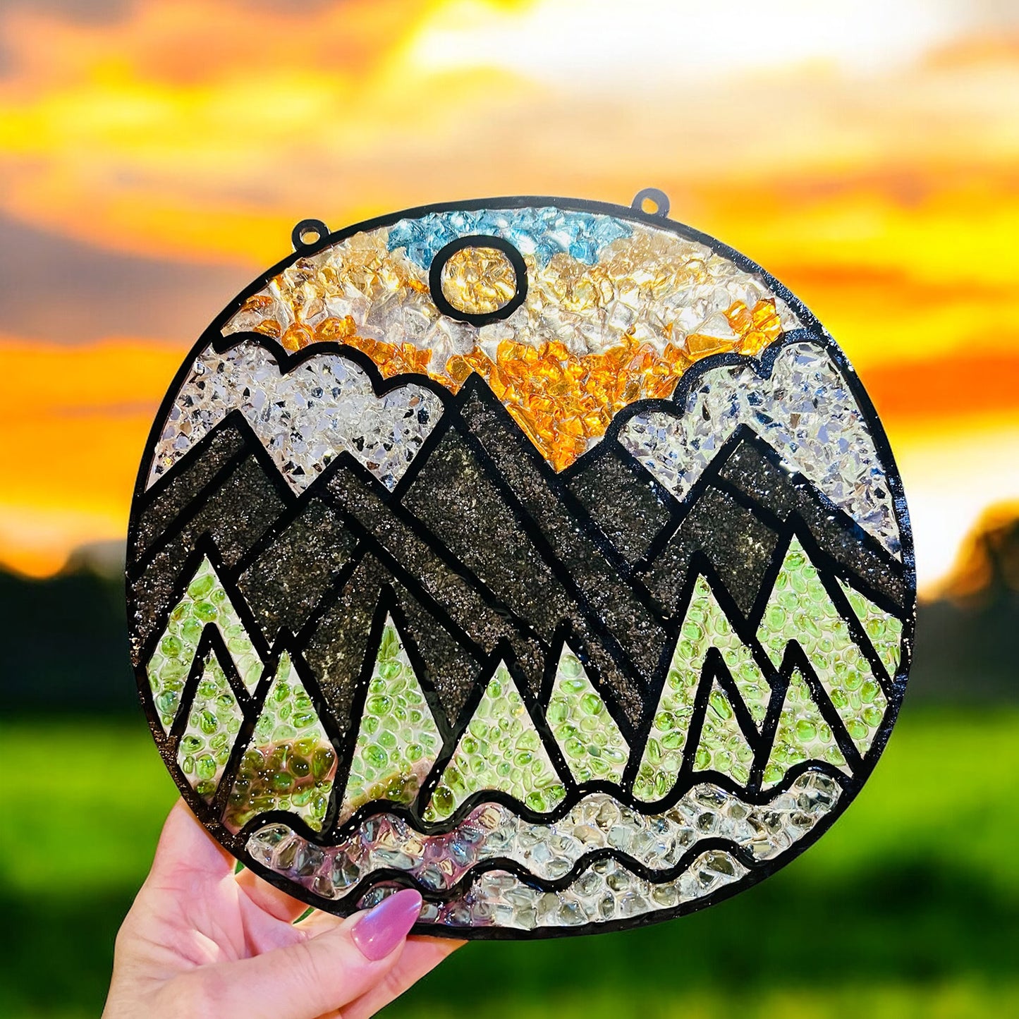 Mountain Crushed Glass Sun Catcher Template (Set of 2) - Glowforge