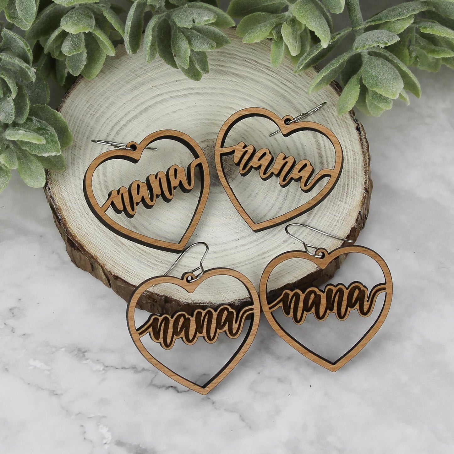 Nana Heart Earrings - Mother's Day Earrings (Set of 2) - Glowforge