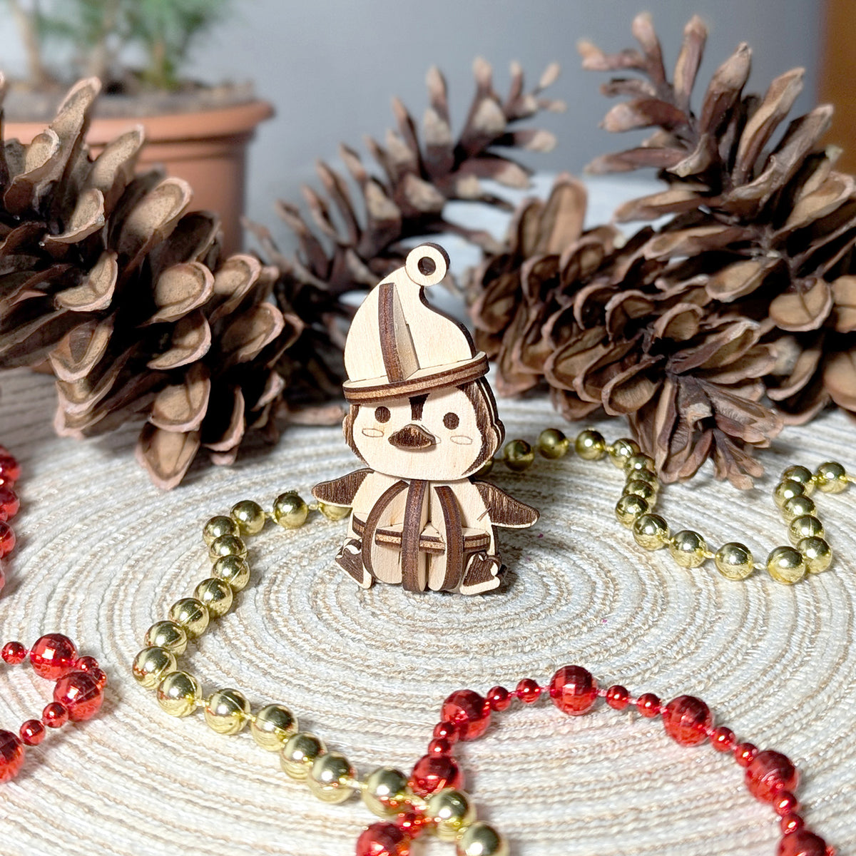 Mini Penguin with a Hat - 3D Christmas Ornament with a Hanging Hole - Glowforge