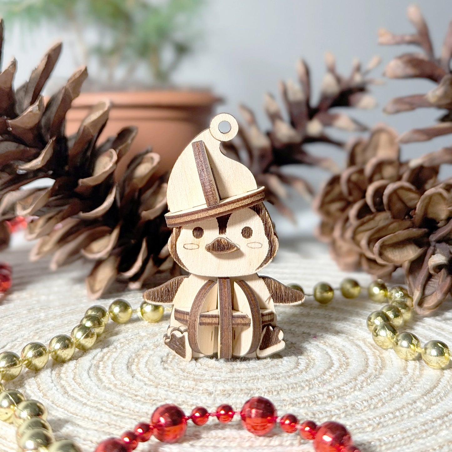 Mini Penguin with a Hat - 3D Christmas Ornament with a Hanging Hole - Glowforge