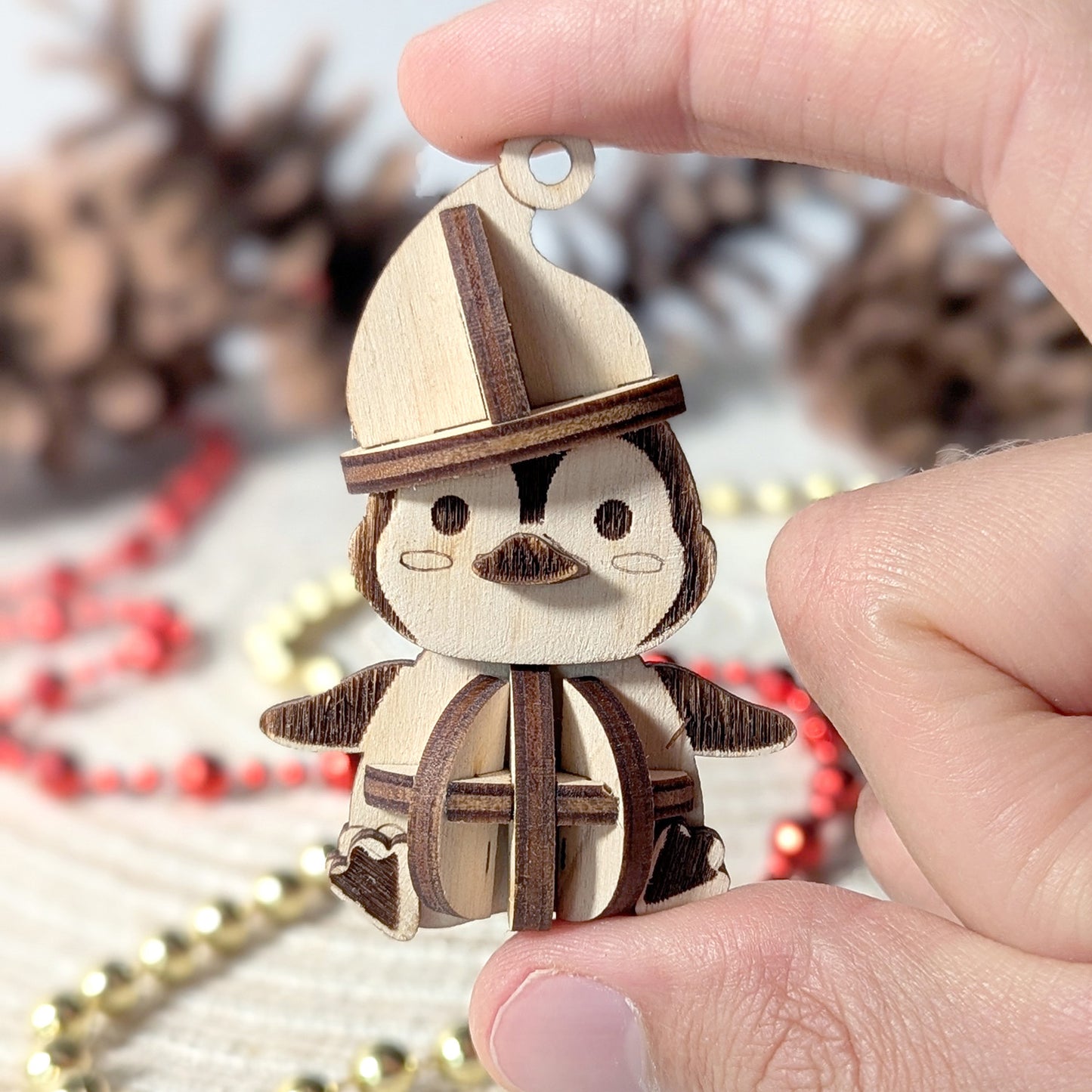 Mini Penguin with a Hat - 3D Christmas Ornament with a Hanging Hole - Glowforge