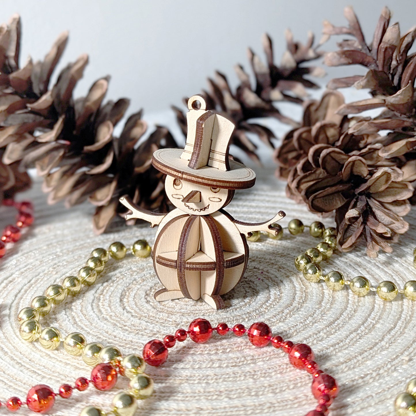 Mini Snowman with a Hat - 3D Christmas Ornament with a Hanging Hole - Glowforge