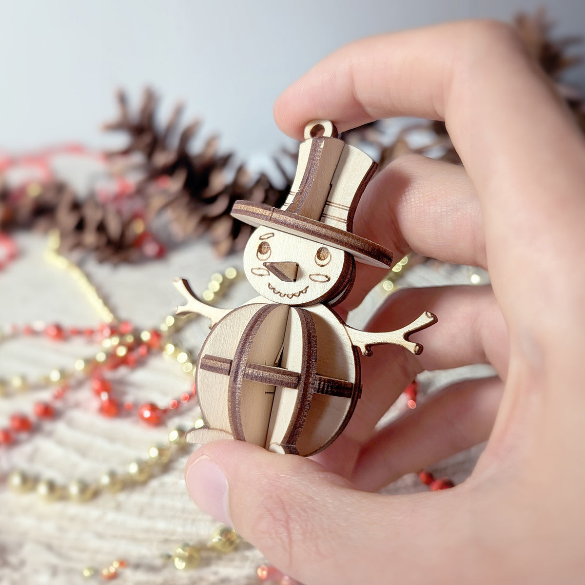 Mini Snowman with a Hat - 3D Christmas Ornament with a Hanging Hole - Glowforge
