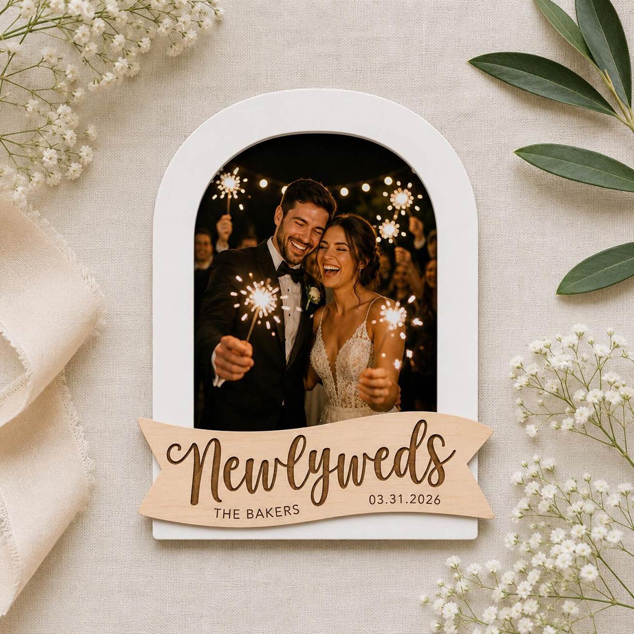 Newlyweds Wedding Photo Frame - Personalized Wedding Favor - Glowforge