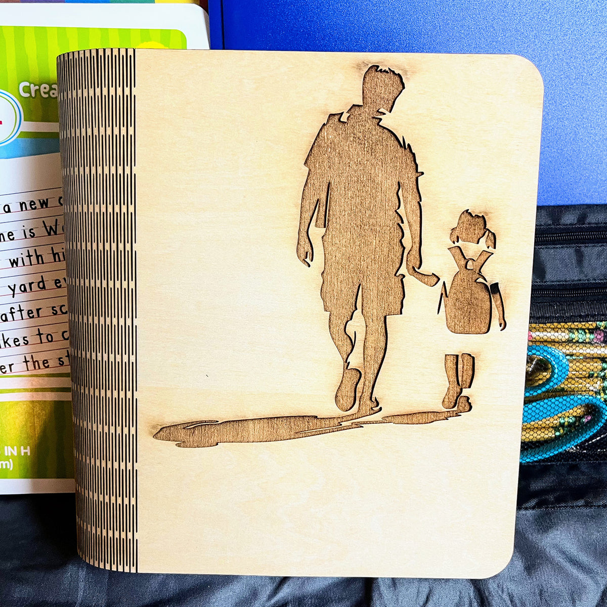 Off to School: Father & Daughter Keepsake Book Box Cover Glowforge