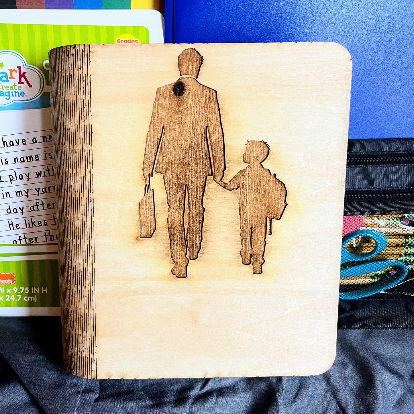 Off to School: Father & Son Keepsake Book Box Cover - Glowforge
