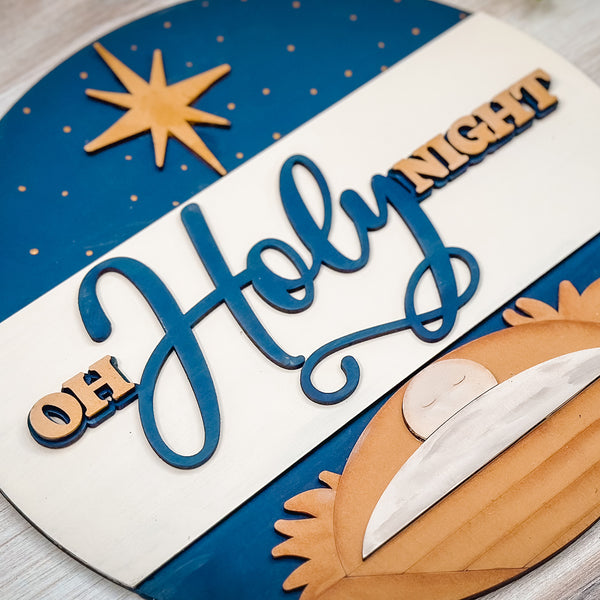 Oh Holy Night Nativity Scene Baby Jesus and Star of Bethlehem Round Ho ...