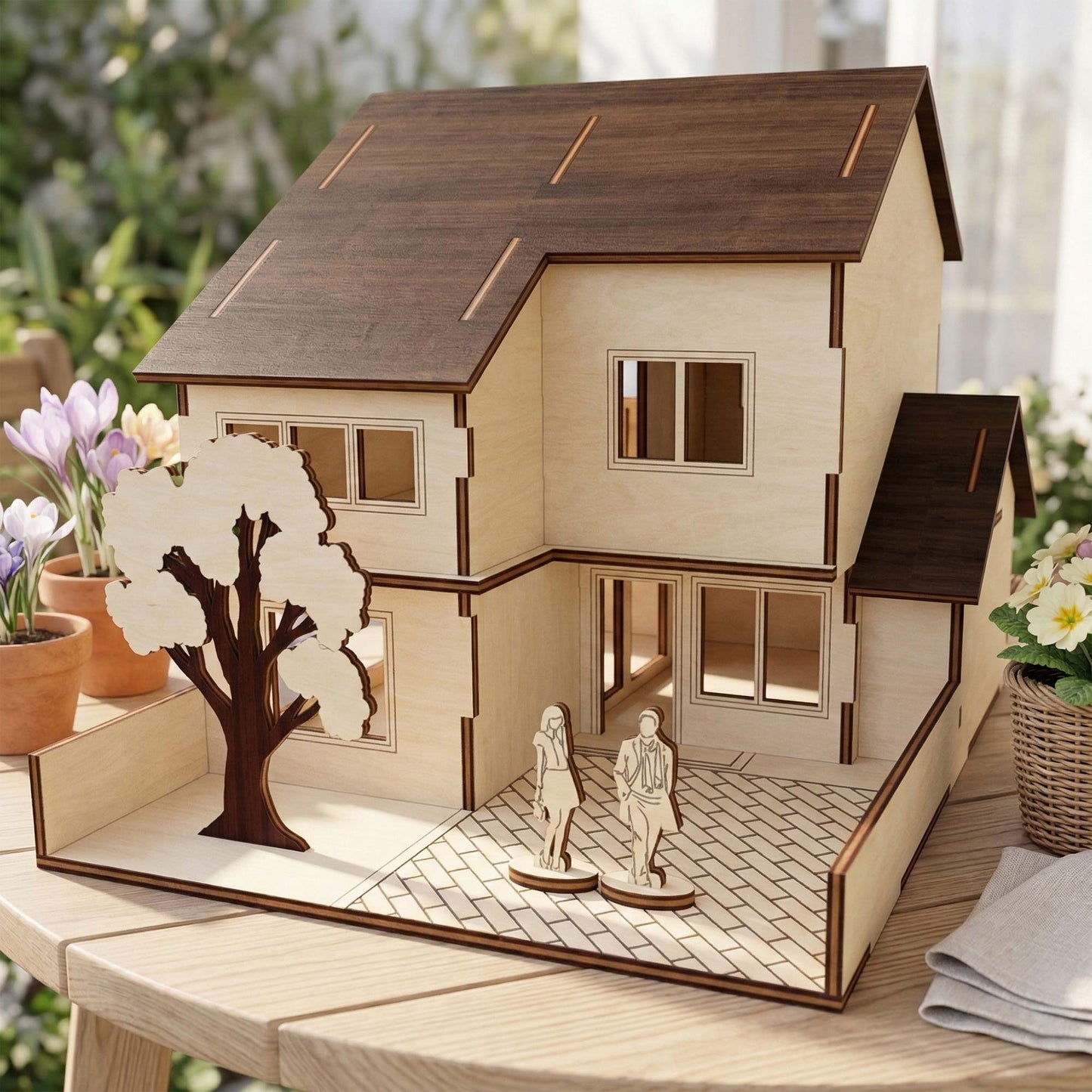 Open Back Modern Dollhouse - Miniature House with Character Figures - Glowforge