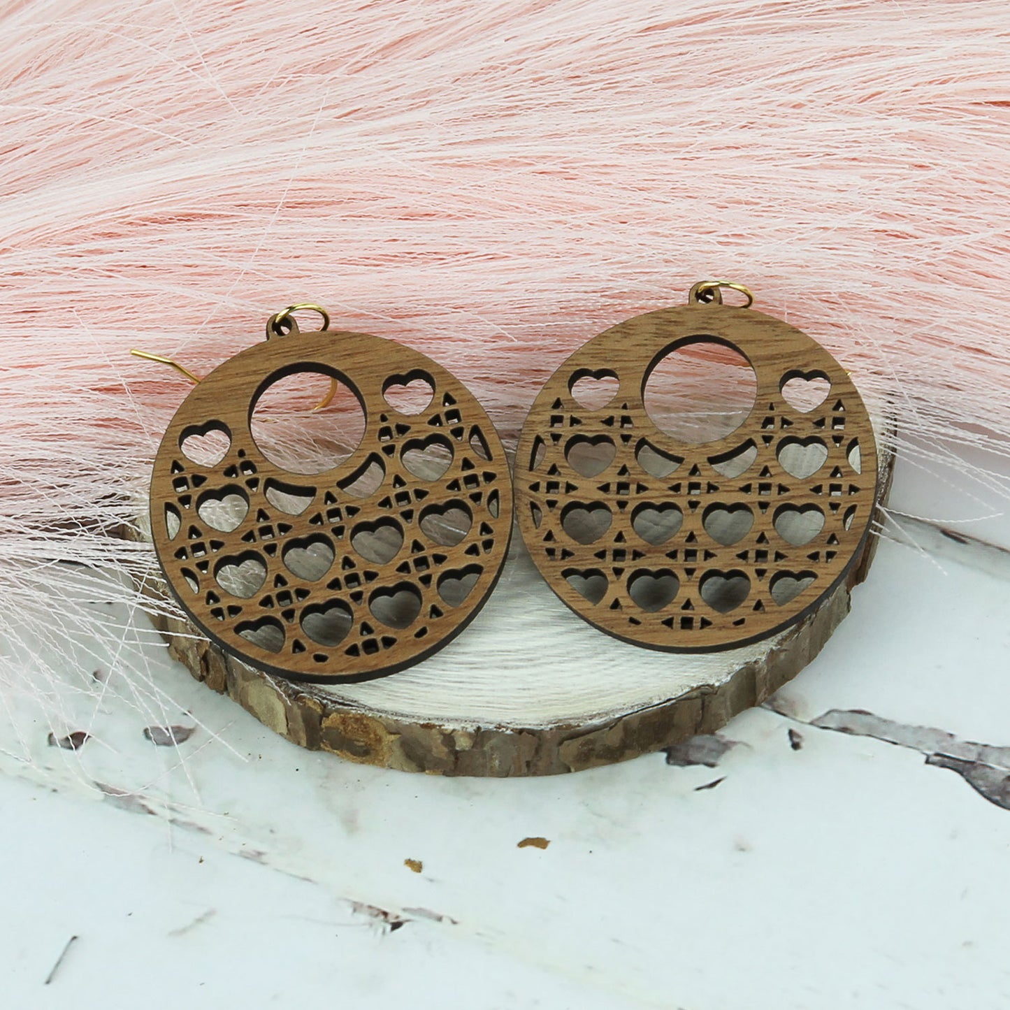 Open Circle Earrings with Heart Rattan Pattern - Valentines Earrings (Set of 3 Sizes) - Glowforge