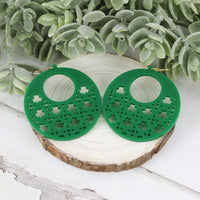 Open Circle Earrings with Shamrock Rattan Pattern - St. Patrick's Day Earrings (Set of 3 Sizes) - Glowforge