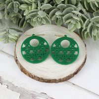 Open Circle Earrings with Shamrock Rattan Pattern - St. Patrick's Day Earrings (Set of 3 Sizes) - Glowforge