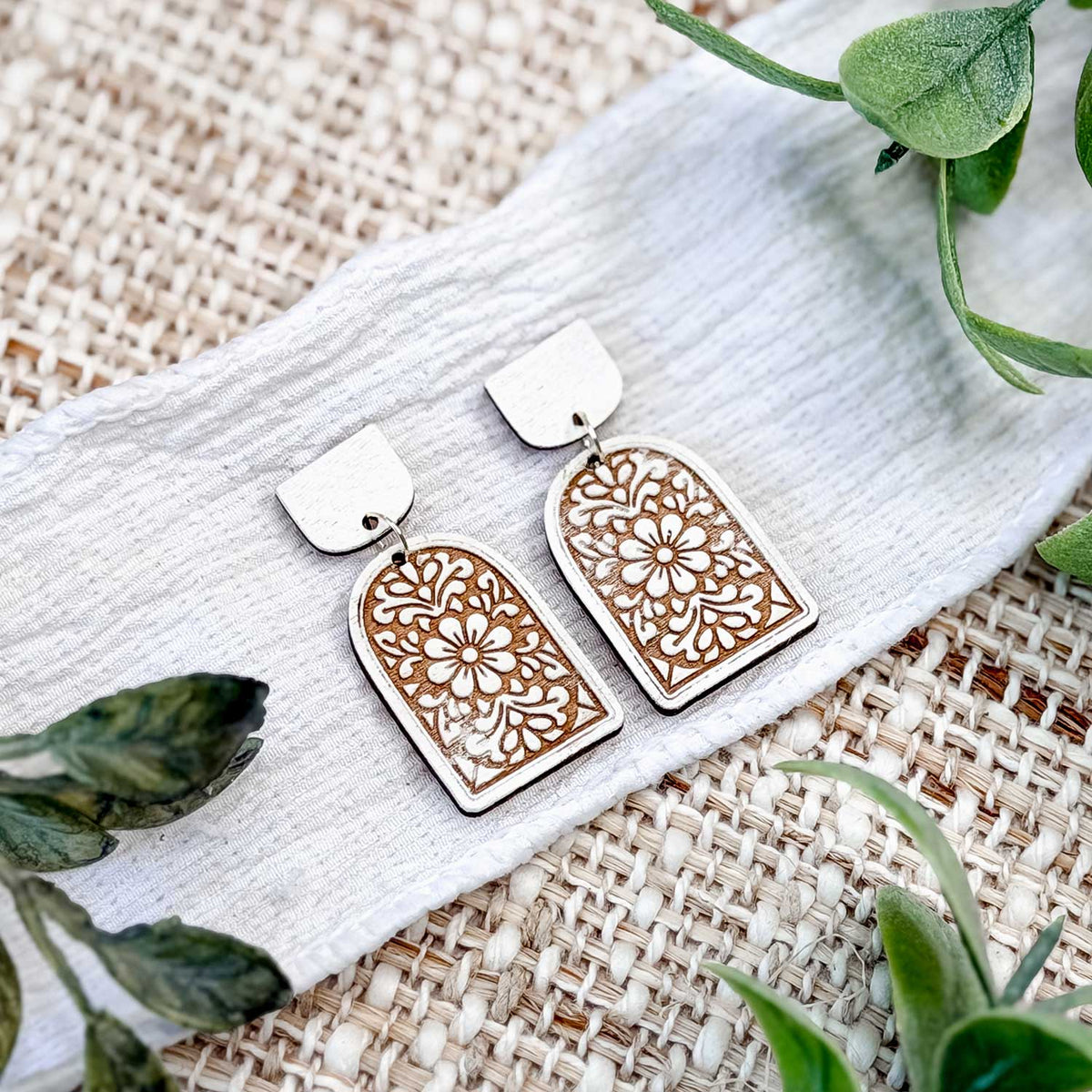 Ornate Floral Arch Dangle Earrings - Glowforge