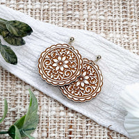 Ornate Floral Medallion Earrings with Scalloped Edge - Glowforge