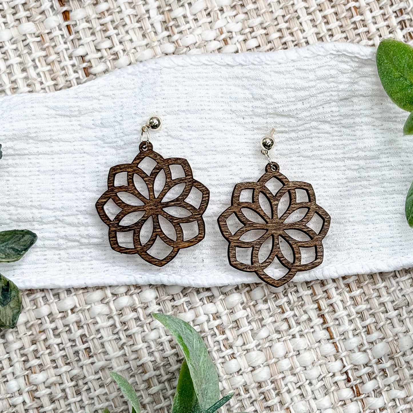 Ornate Floral Medallion Earrings with Cutout Details - Glowforge