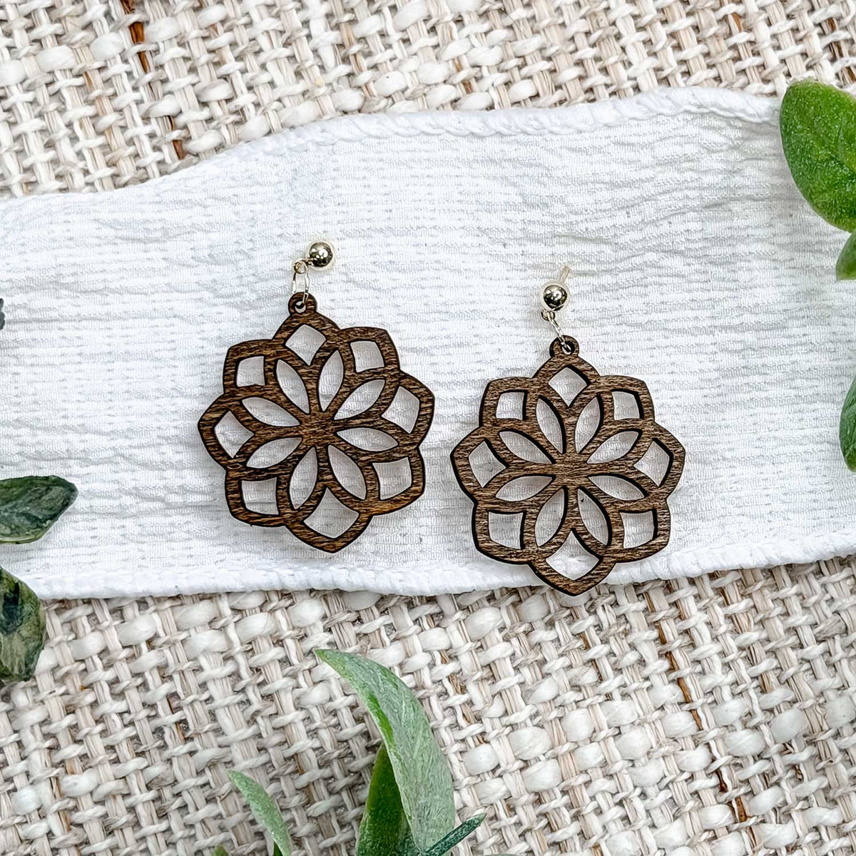 Ornate Floral Medallion Earrings with Cutout Details - Glowforge