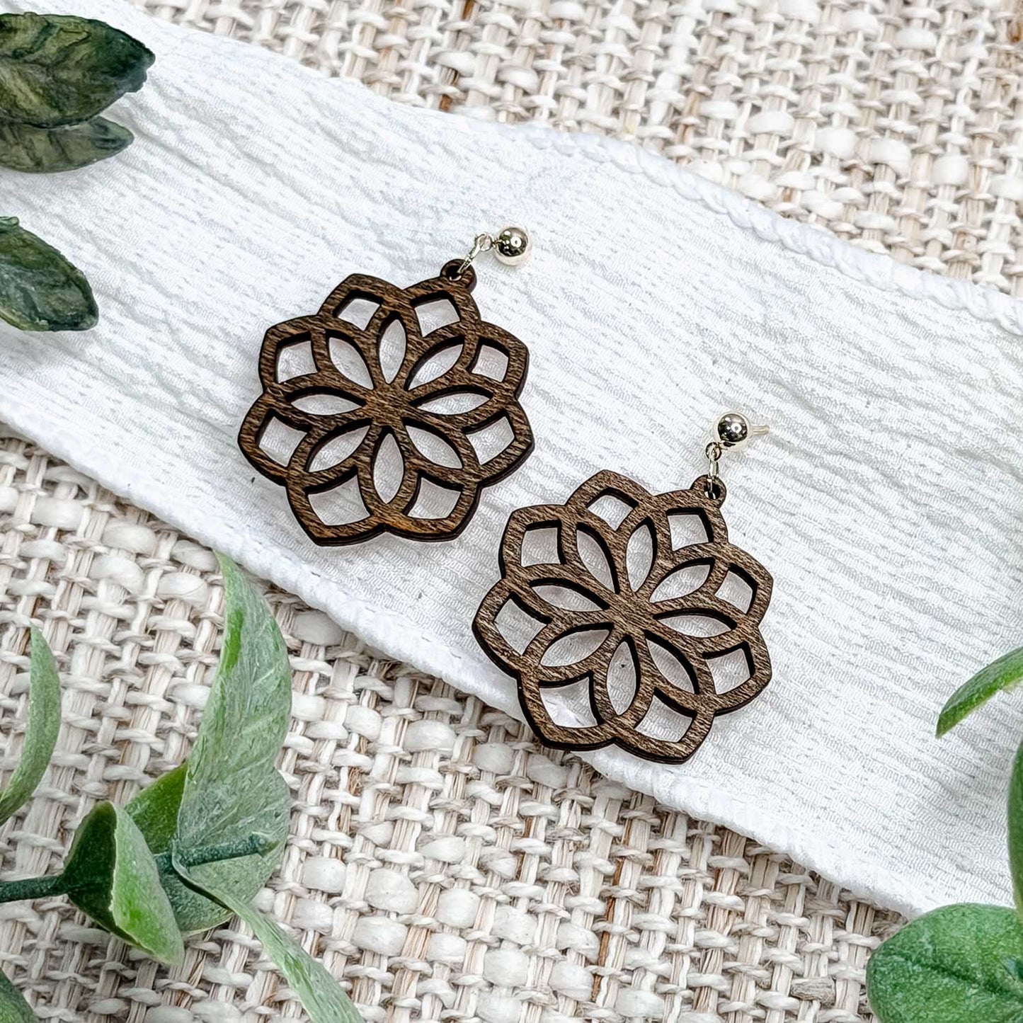 Ornate Floral Medallion Earrings with Cutout Details - Glowforge