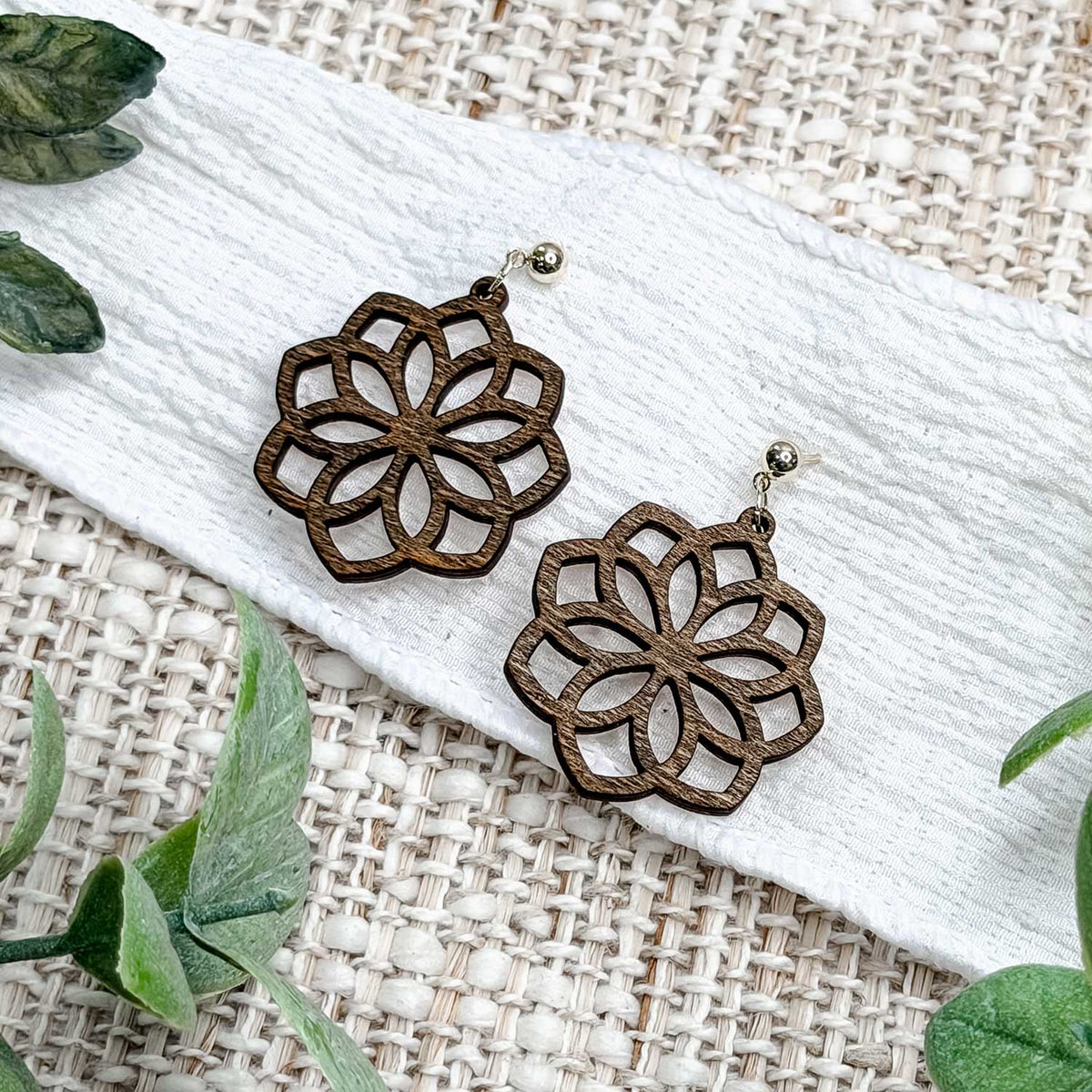 Ornate Floral Medallion Earrings with Cutout Details - Glowforge