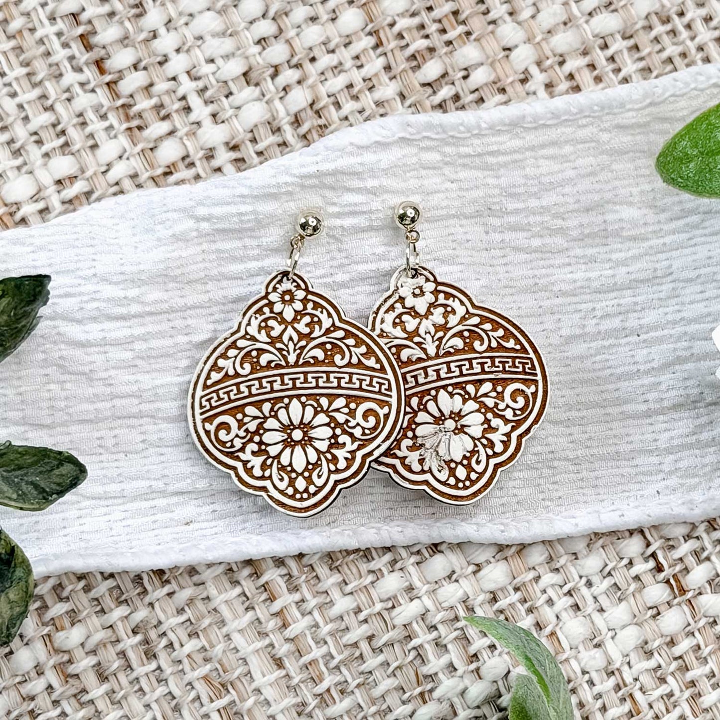 Ornate Floral Moroccan Tile Teardrop Dangle Earrings - Glowforge
