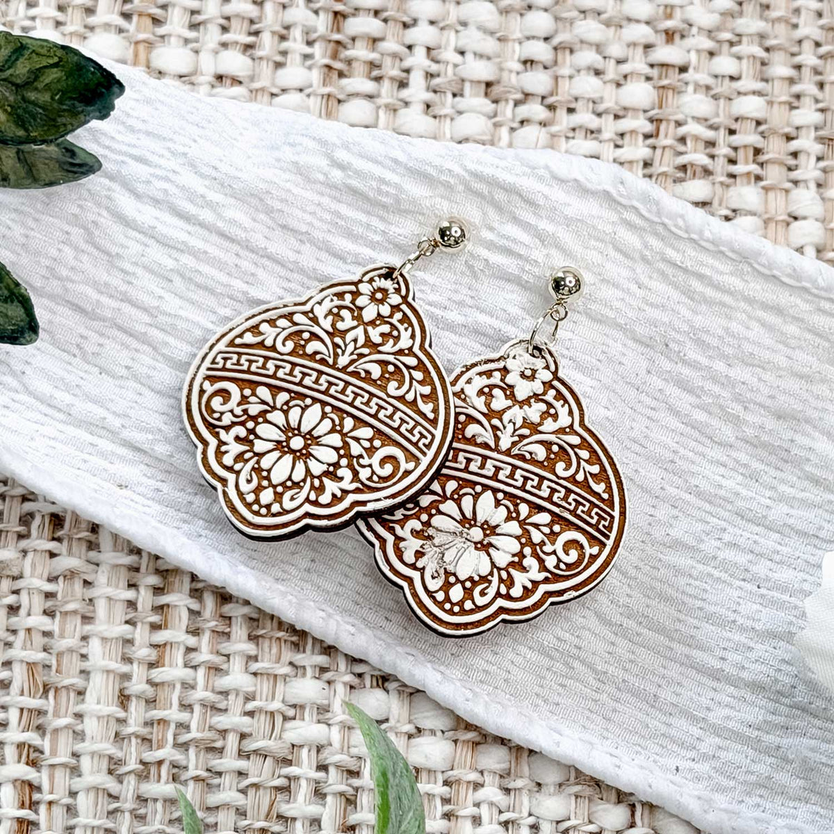 Ornate Floral Moroccan Tile Teardrop Dangle Earrings - Glowforge