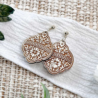 Ornate Floral Moroccan Tile Teardrop Dangle Earrings - Glowforge