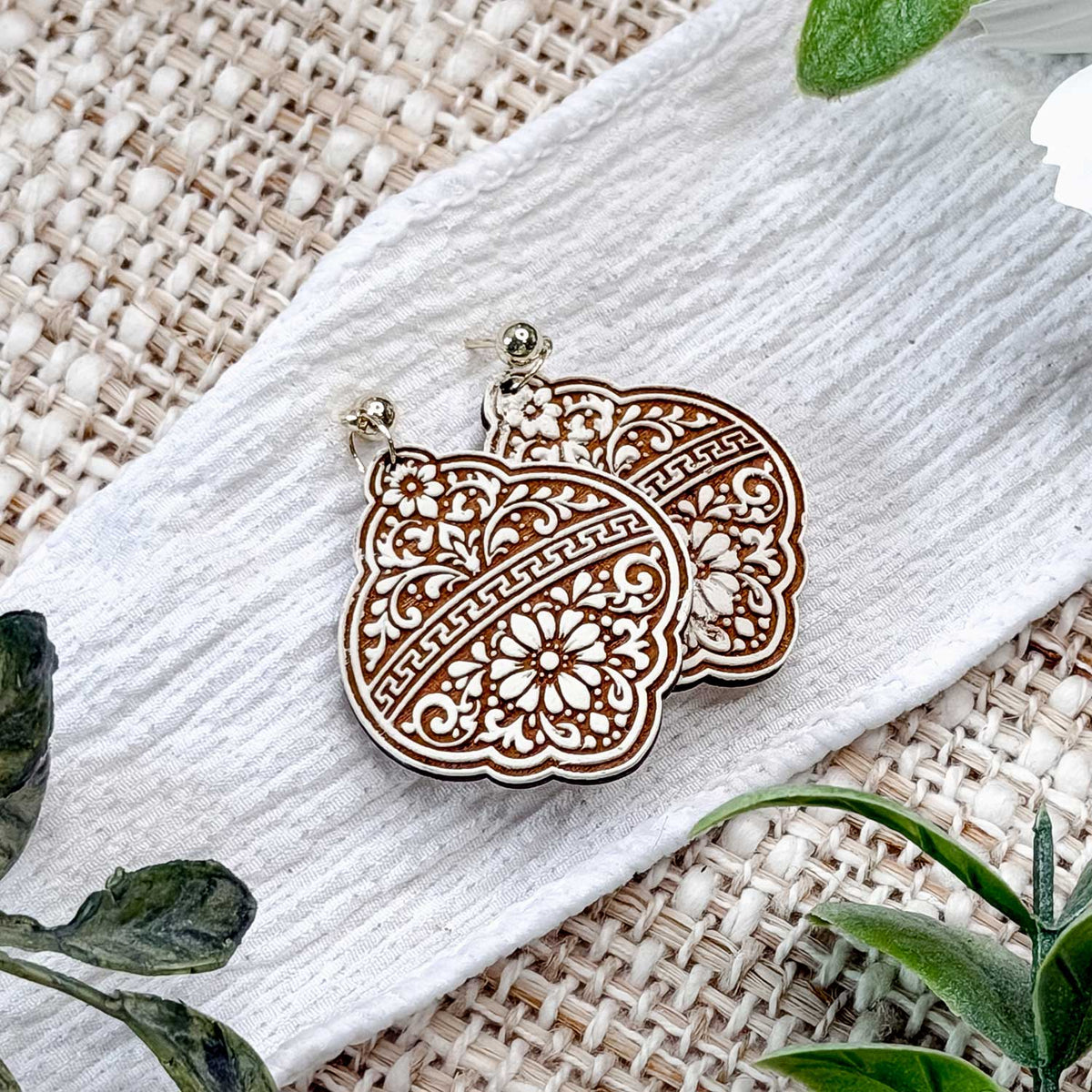 Ornate Floral Moroccan Tile Teardrop Dangle Earrings - Glowforge